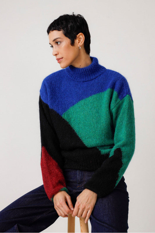 pull en laine recyclée | multicolore "aitza indigo blue"