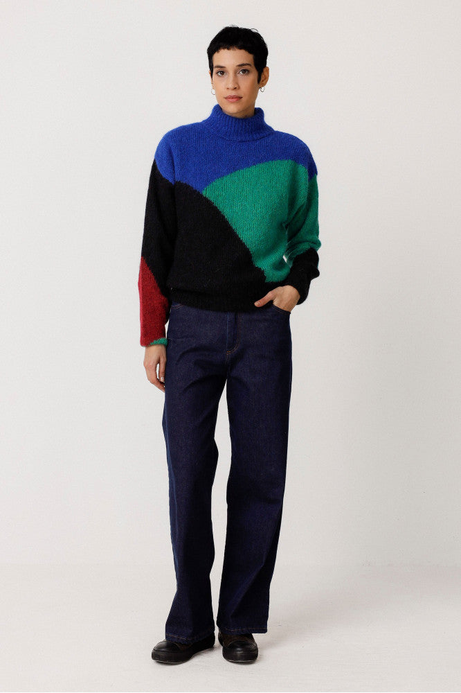 pull en laine recyclée | multicolore "aitza indigo blue"