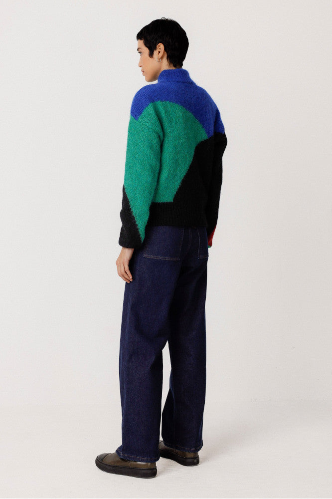 pull en laine recyclée | multicolore "aitza indigo blue"