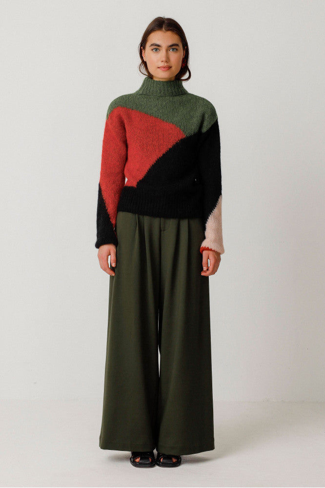 pull en laine recyclée | multicolore "aitza  deep green"