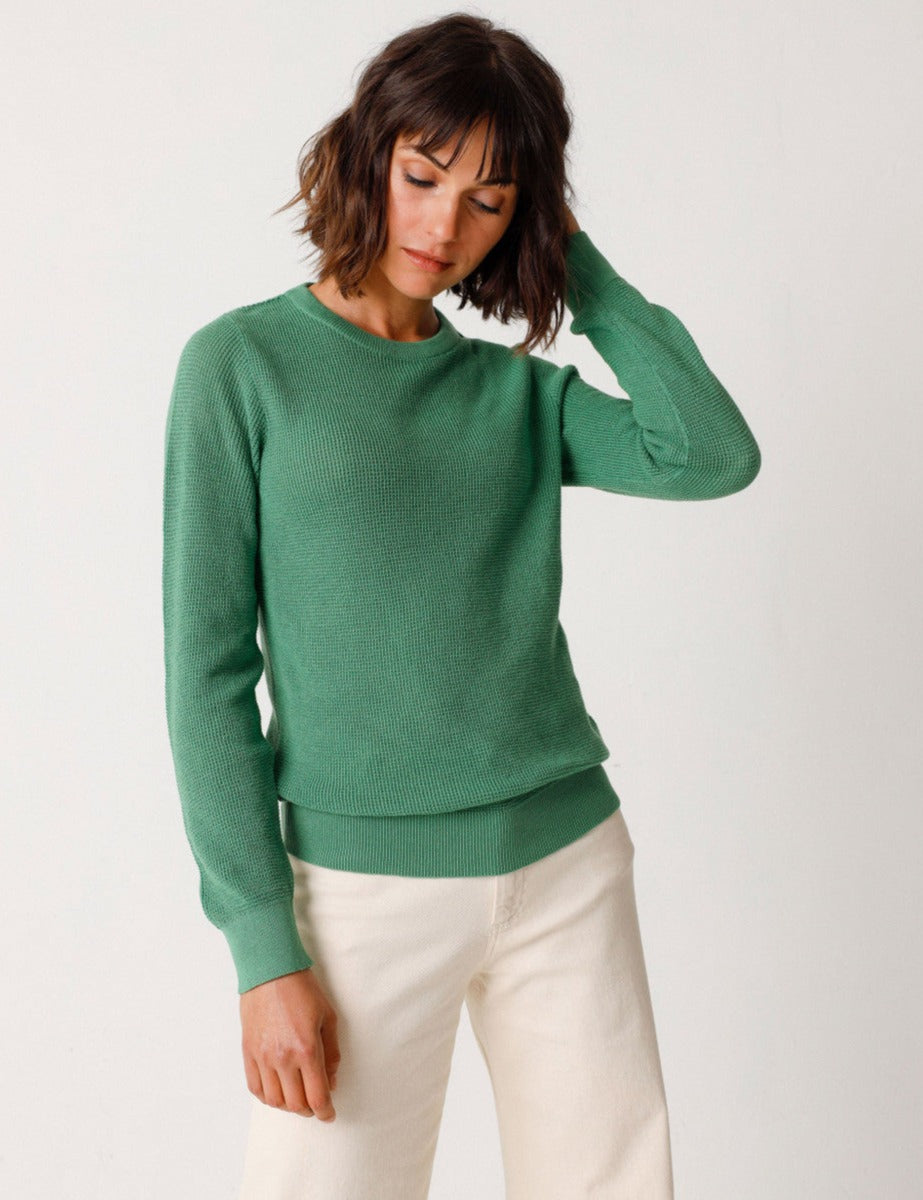 Pull en tricot de coton bio | Vert "iradi vert herbe"