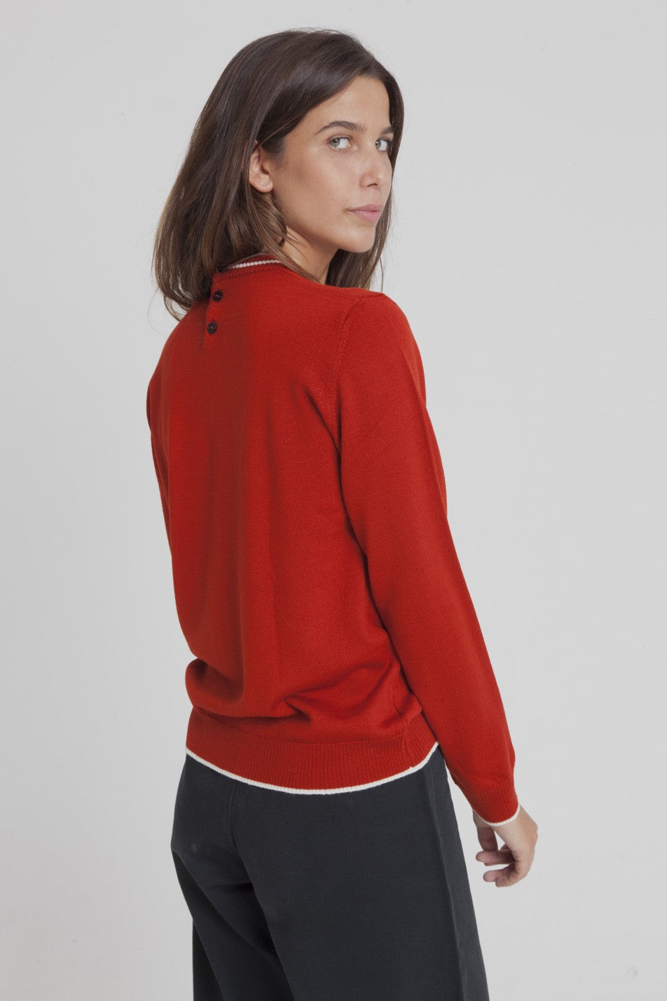 Pull fin rouge citrouille en laine mérinos bio