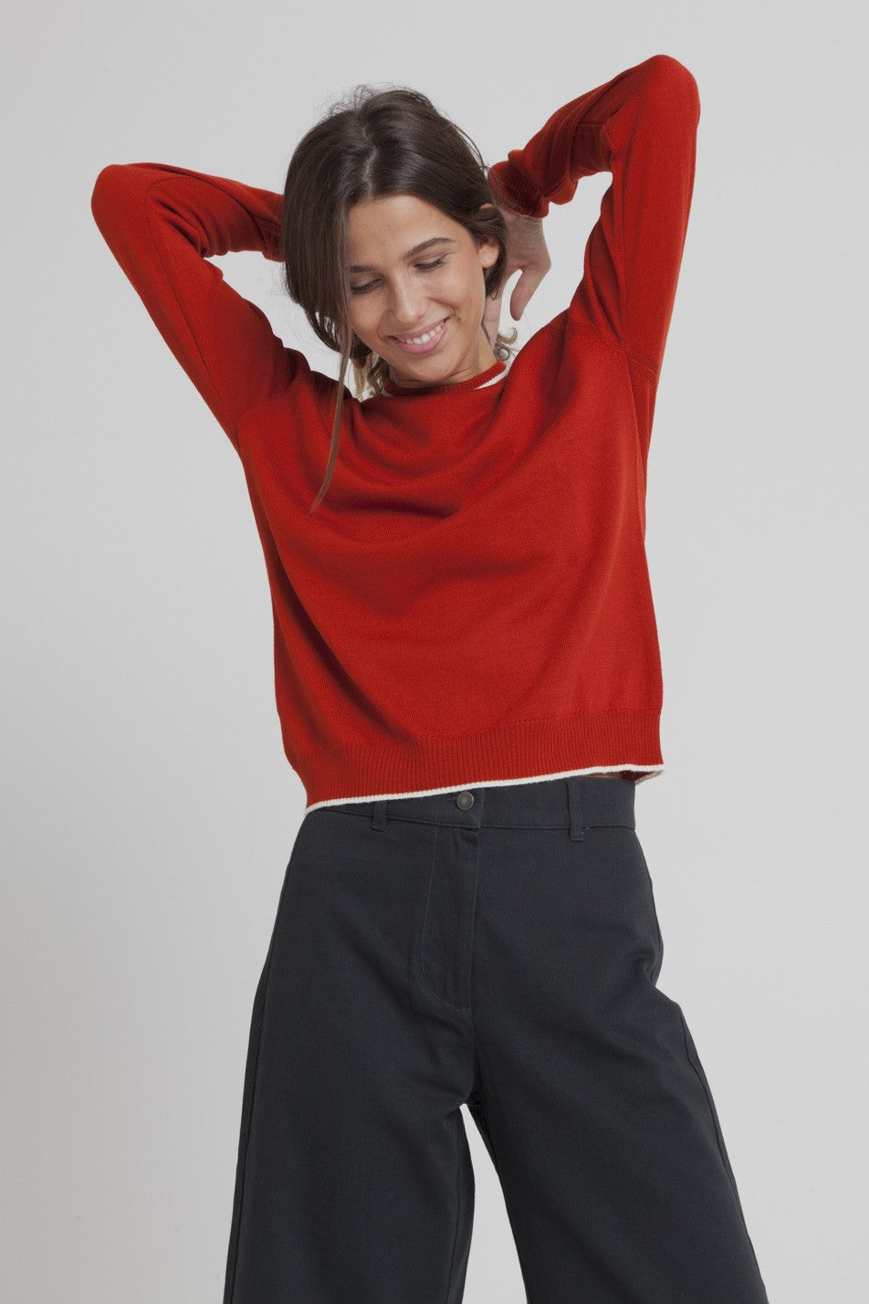 Pull fin rouge citrouille en laine mérinos bio
