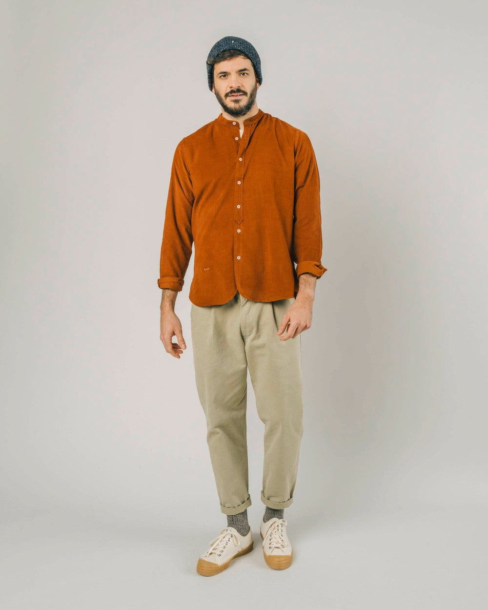 Chemise mao orange en velours de coton bio - baby cord japan mao shirt burnt orange