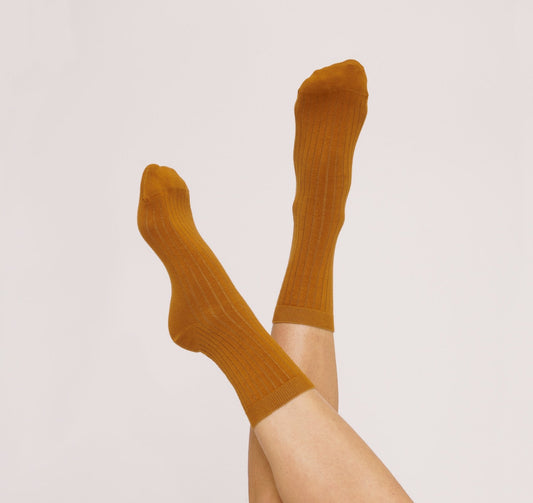 Pack 2 paires de chaussettes hautes à rainues en coton bio | ocre "ocher"