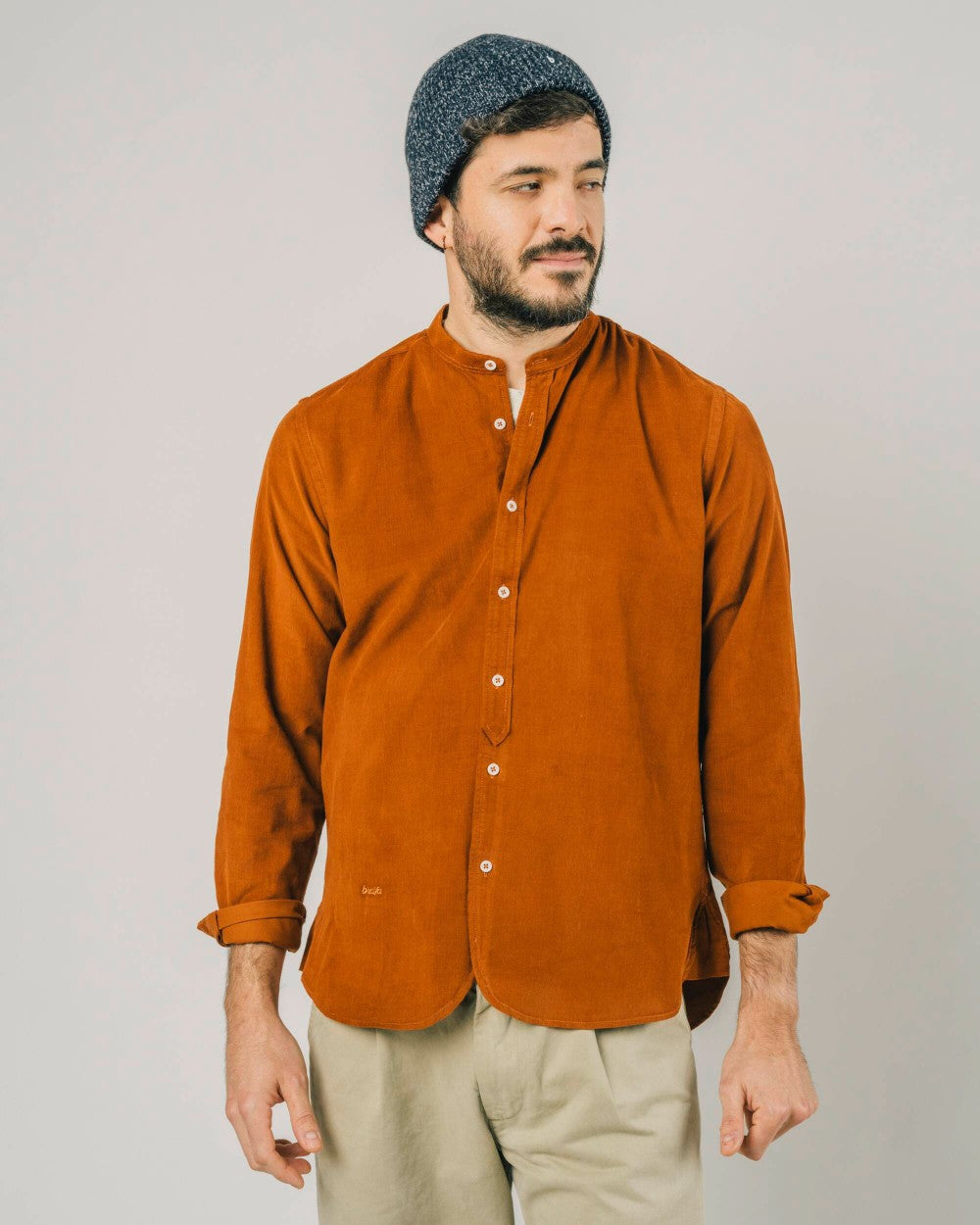Chemise mao orange en velours de coton bio - baby cord japan mao shirt burnt orange