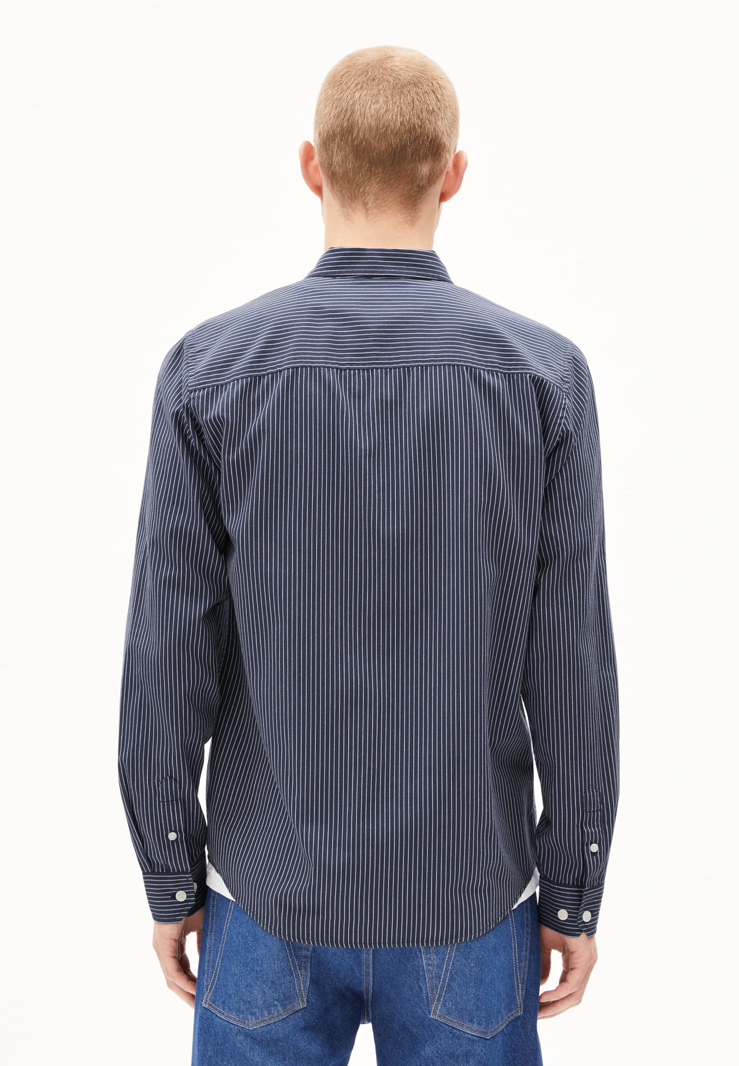 Chemise en coton bio | rayé "quaasa stripes - night sky-white"
