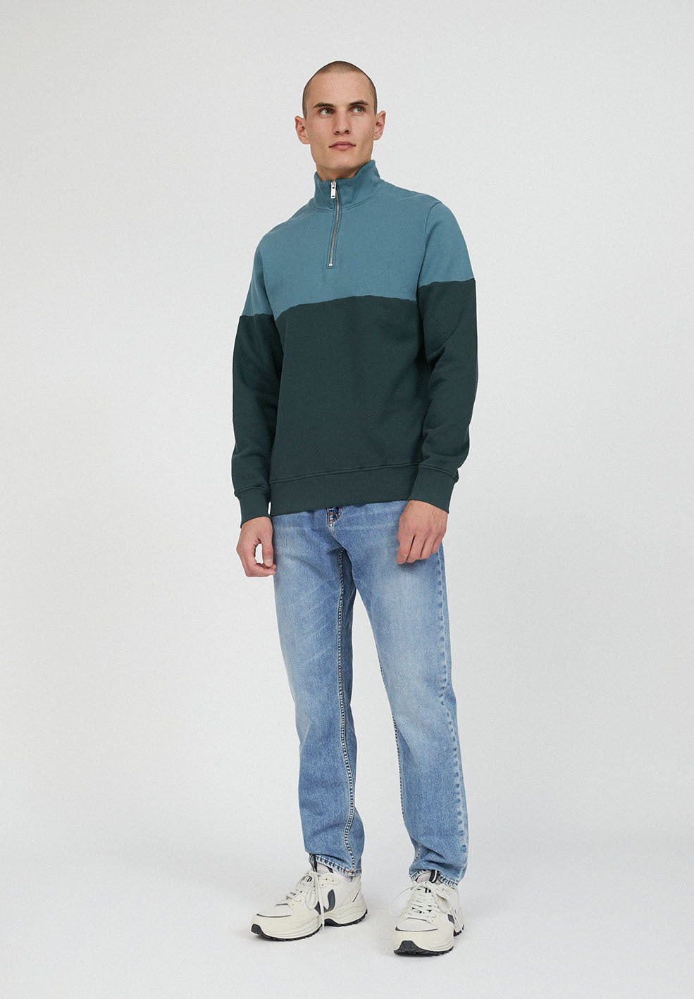 Sweat col zippé bordeaux et marine en coton bio- RAALPH TWOTONE