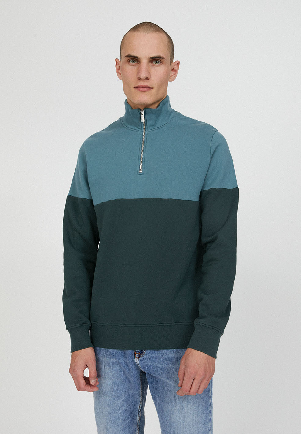Sweat col zippé bordeaux et marine en coton bio- RAALPH TWOTONE