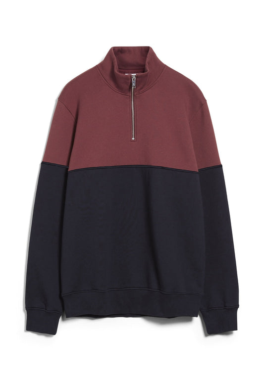 Sweat col zippé bordeaux et marine en coton bio- RAALPH TWOTONE