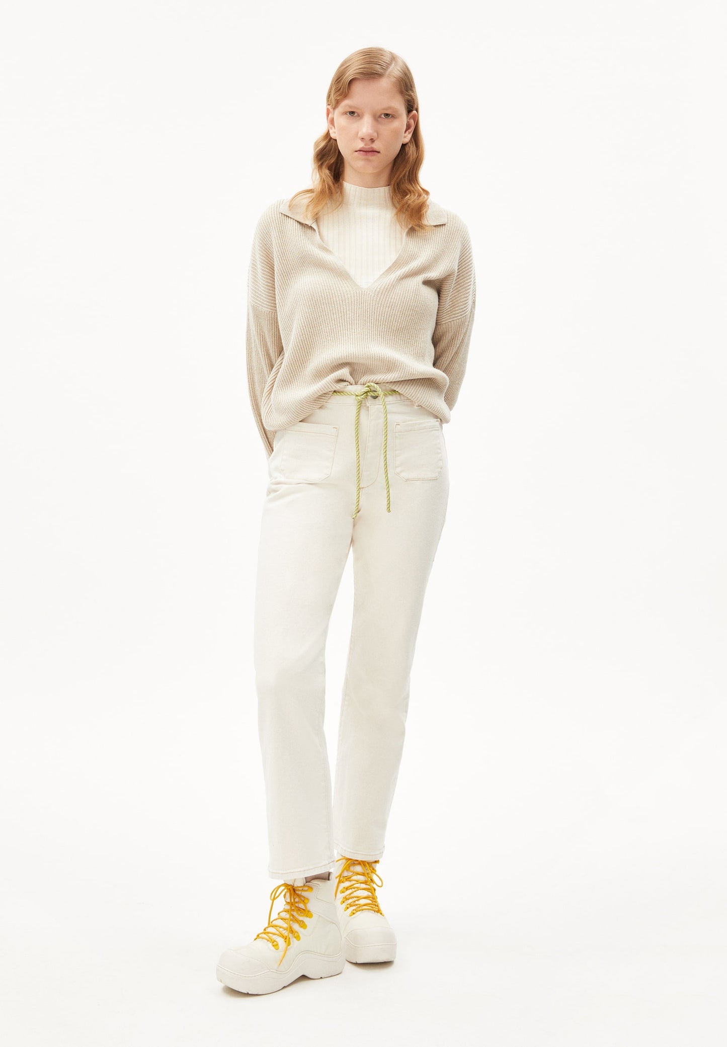 Pull col ouvert en lin et matières recyclées non teint - ranaa lino undyed
