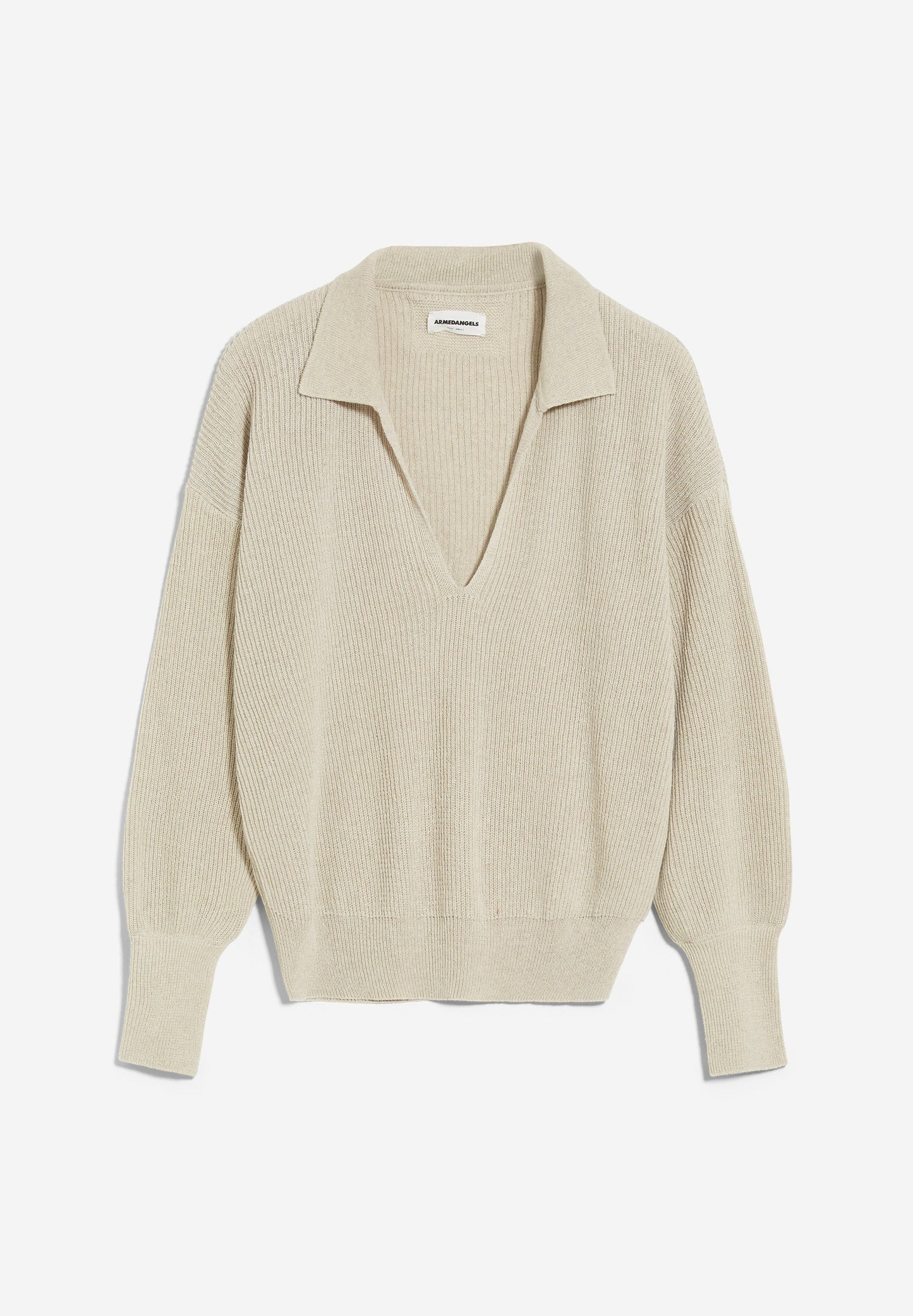Pull col ouvert en lin et matières recyclées non teint - ranaa lino undyed