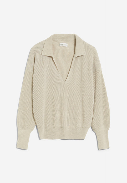Pull col ouvert en lin et matières recyclées non teint - ranaa lino undyed