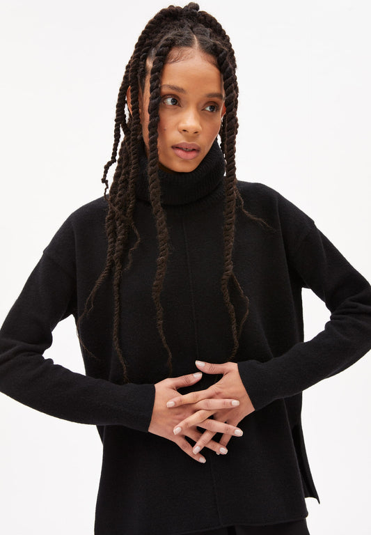 Pull col roulé noir en laine bio et recyclée - RAYAA black