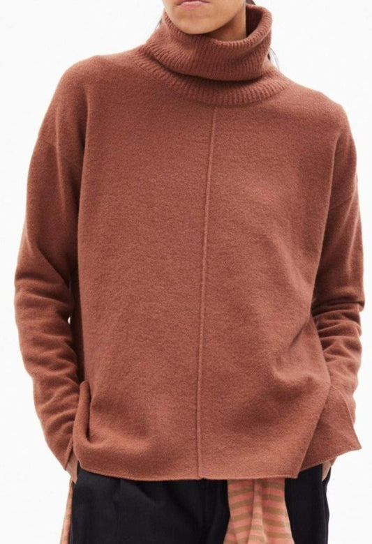 Pull col roulé vieux rose en laine bio et recyclée - RAYAA copper glow melange