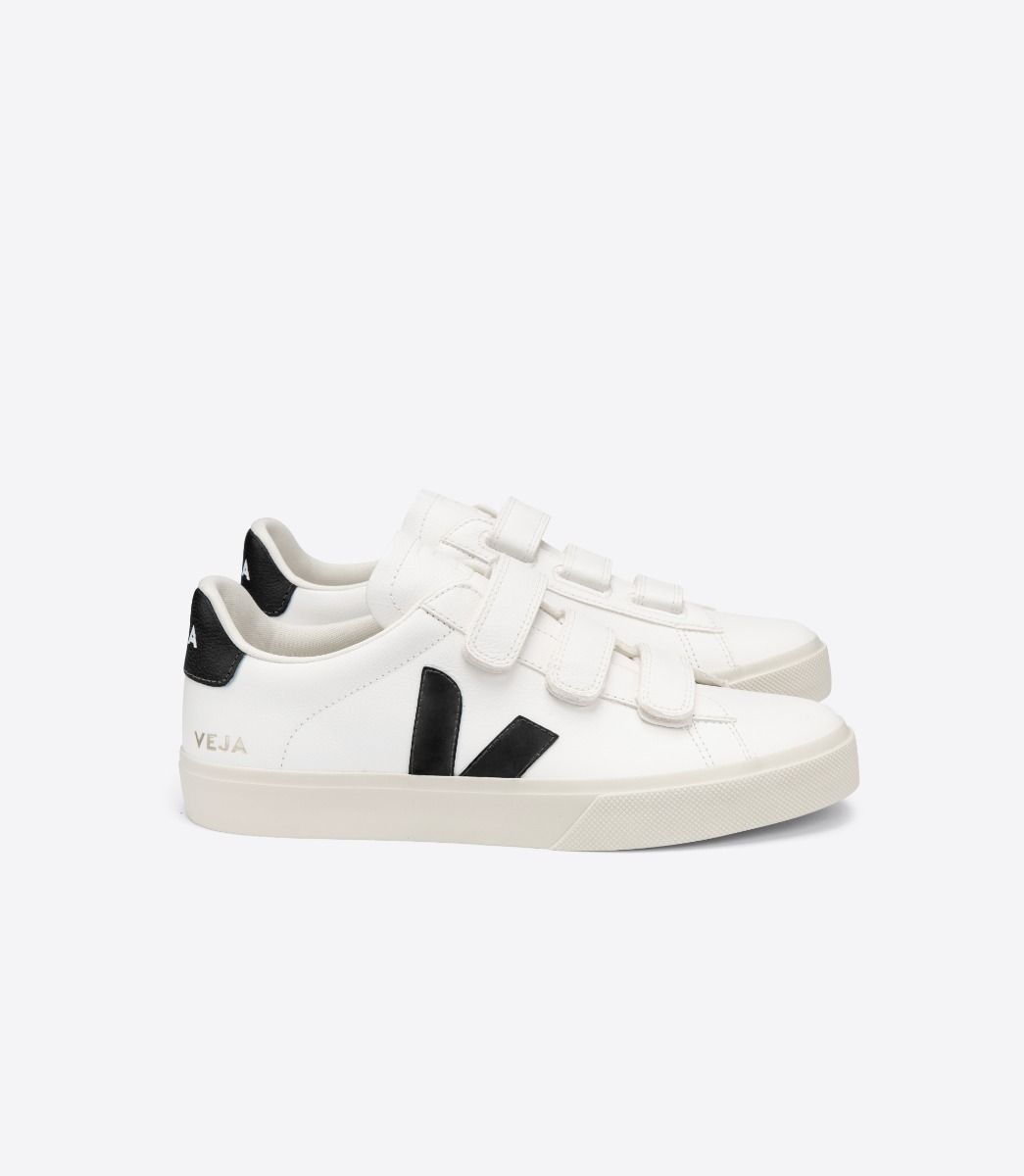 Baskets à scratchs en cuir sans chrome | noir "recife chromefree leather white black"