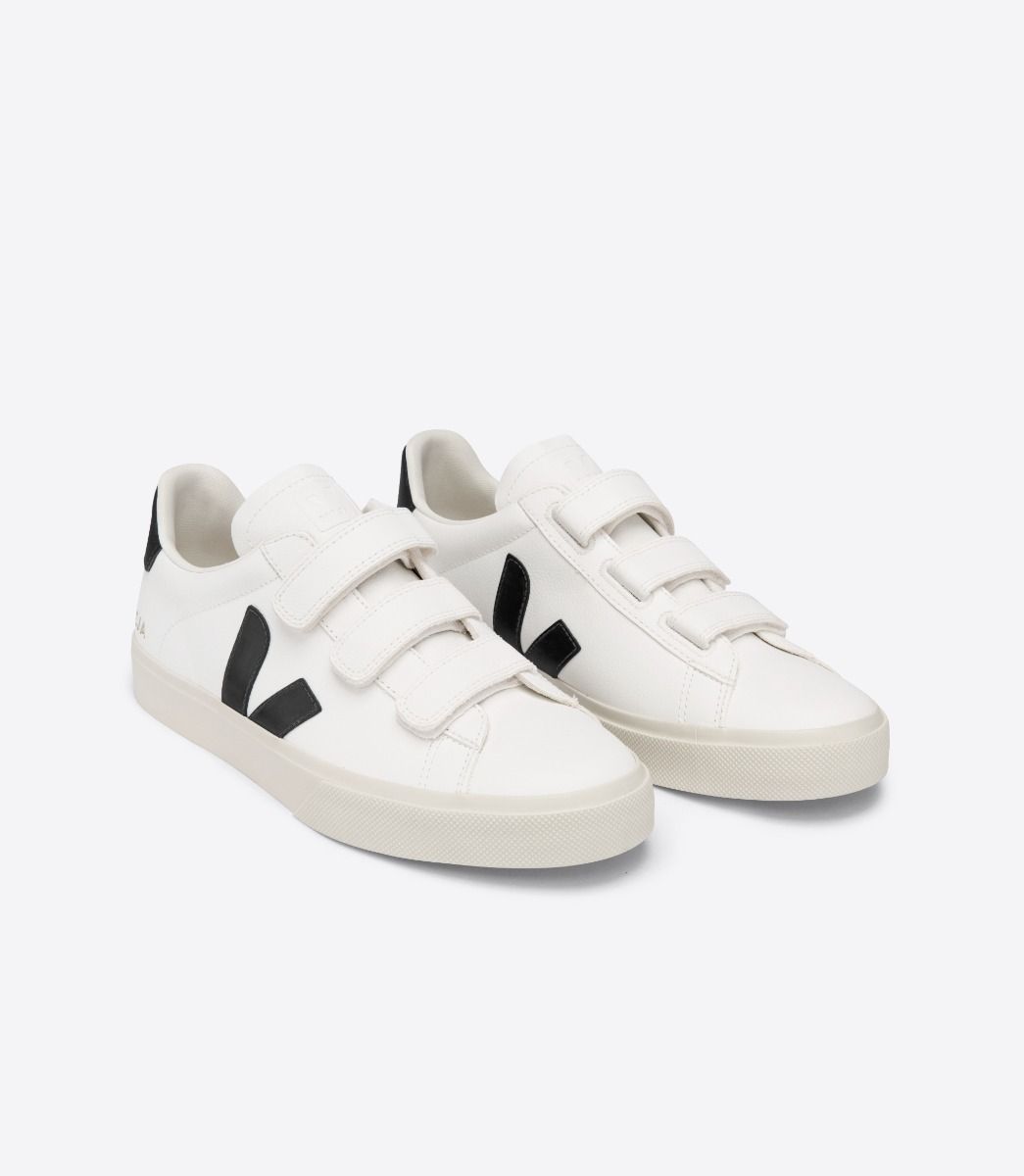 Baskets à scratchs en cuir sans chrome | noir "recife chromefree leather white black"