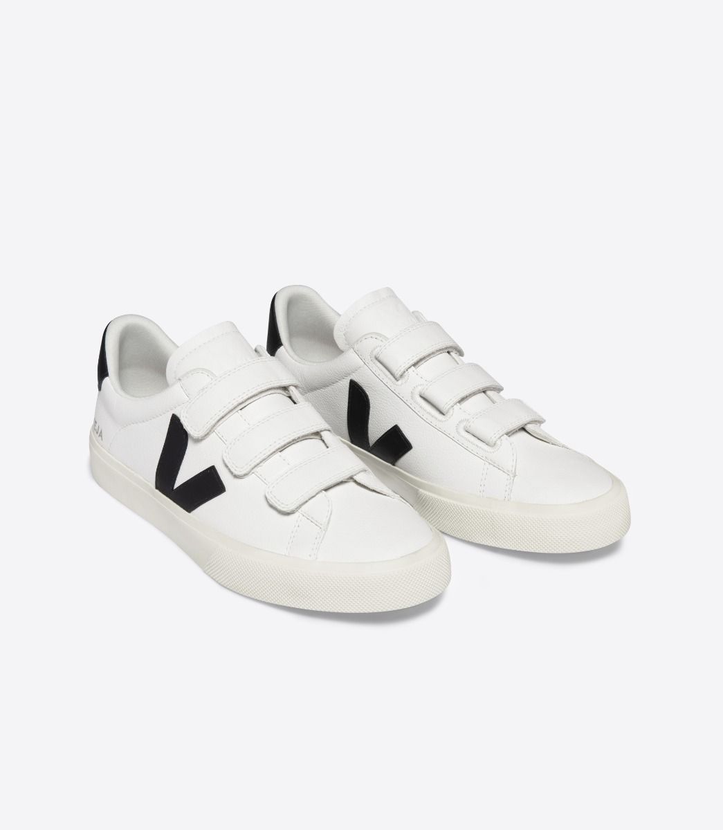 Baskets à scratchs en cuir certifié | blanc et noir "recife chromefree leather ex white black"
