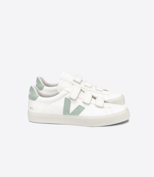 Baskets à scratchs en cuir certifié | blanc et vert "recife chromefree leather white matcha"