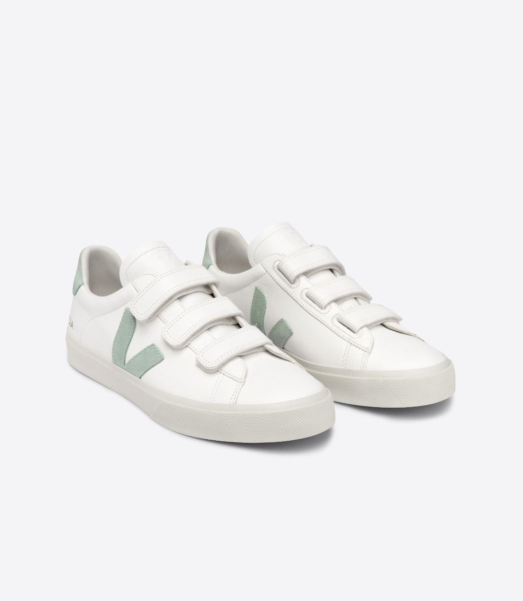 Baskets à scratchs en cuir certifié | blanc et vert "recife chromefree leather white matcha"