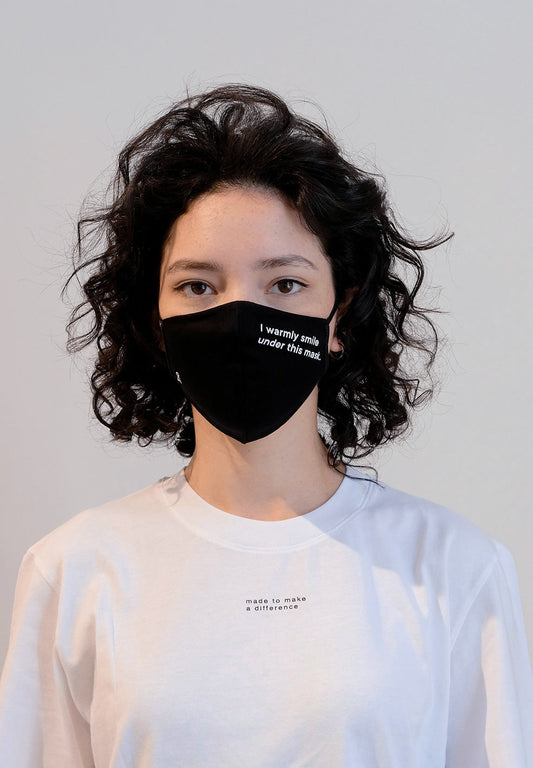 Masque noir à inscriptions en coton bio et polyester recyclé - Redaav warmly