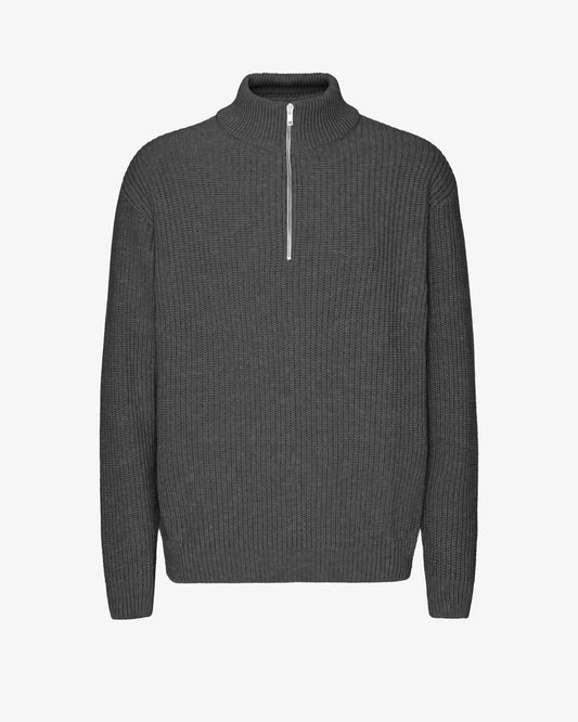 Pull col zippé en laine mérinos recyclée | gris "merino quarter zip - lava grey"