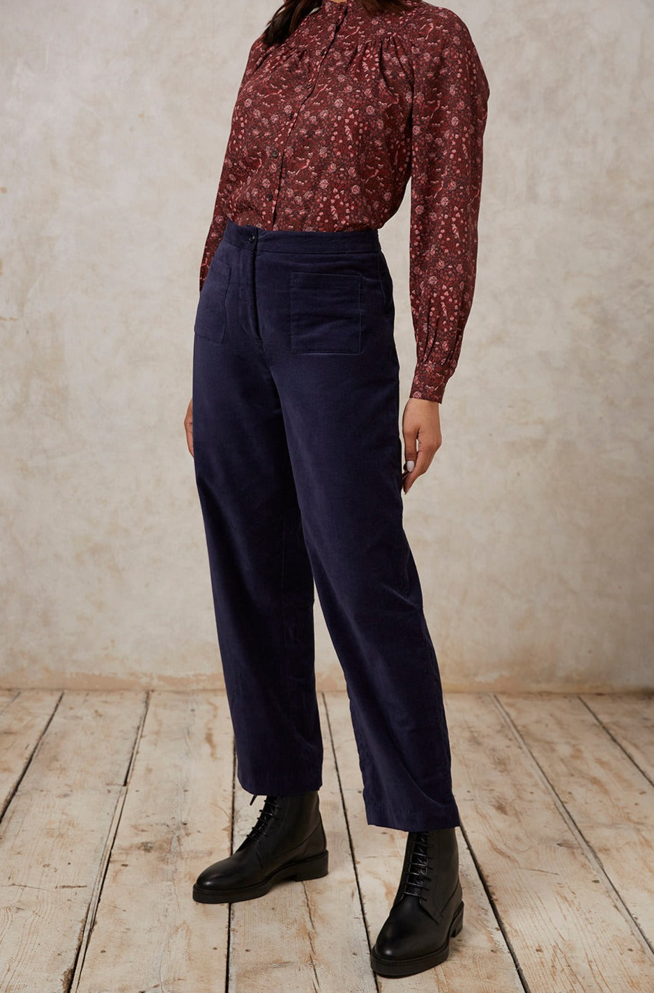 Pantalon droit marine velours en coton bio - reese velvet trousers navy