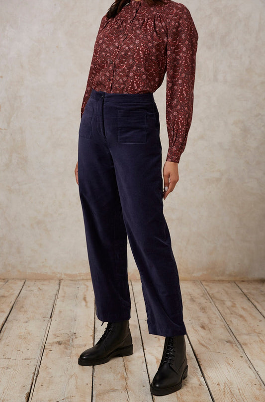Pantalon droit marine velours en coton bio - reese velvet trousers navy