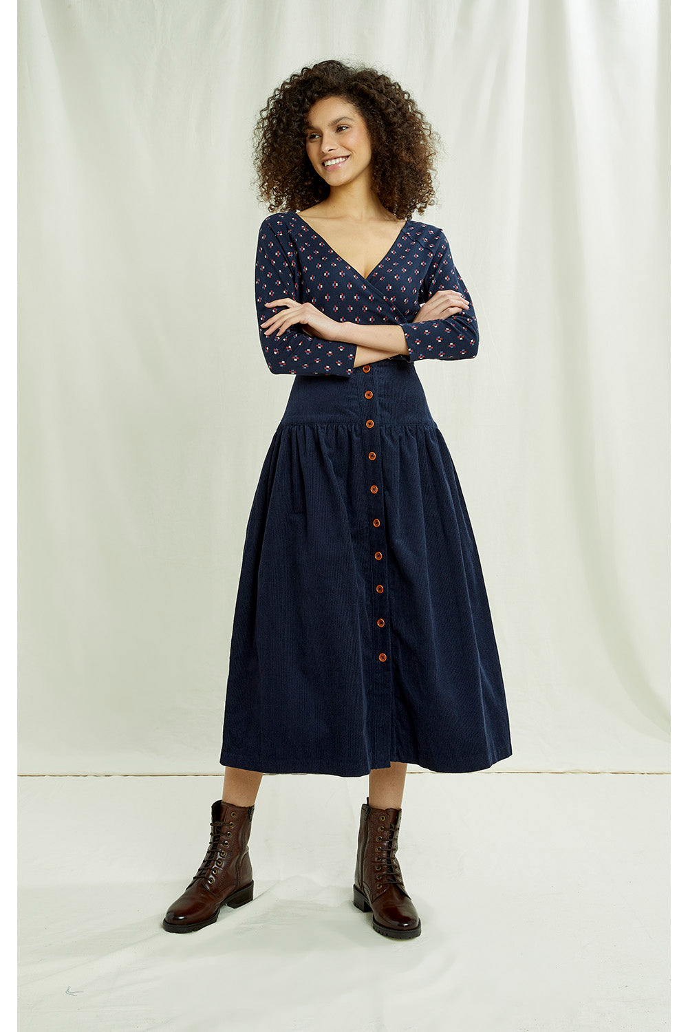 Top manches longues marine à motifs en coton bio - Renee