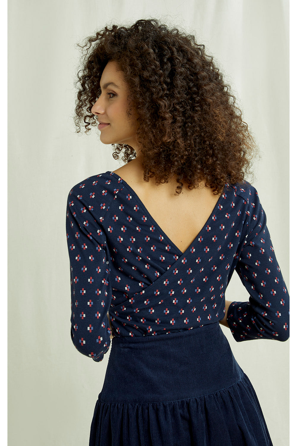 Top manches longues marine à motifs en coton bio - Renee