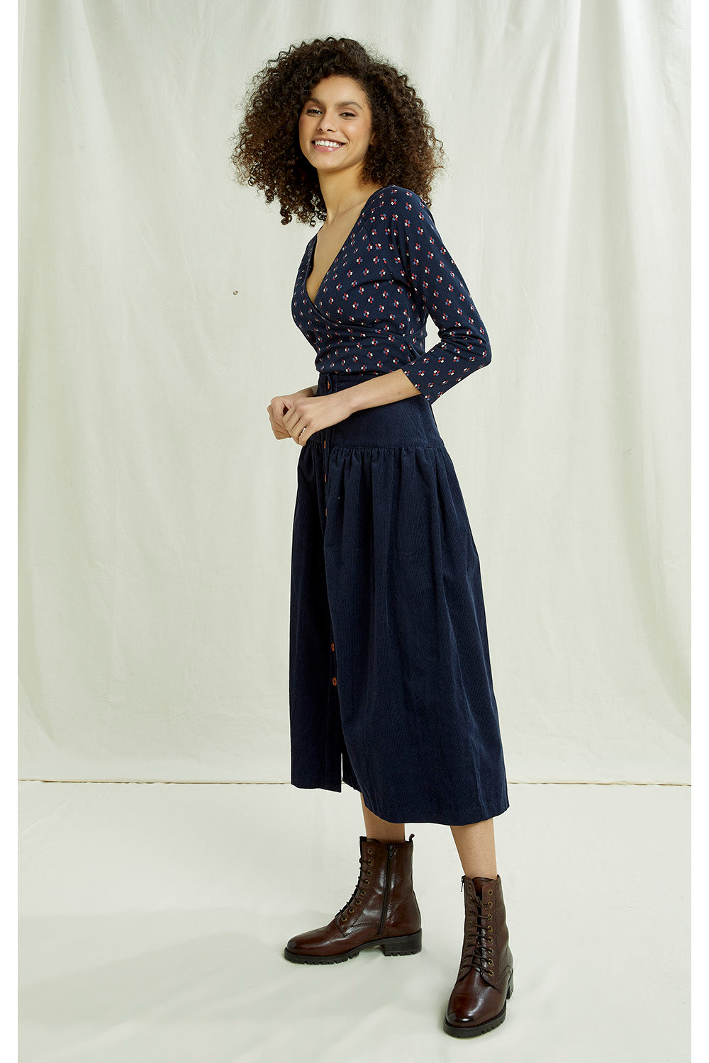 Top manches longues marine à motifs en coton bio - Renee