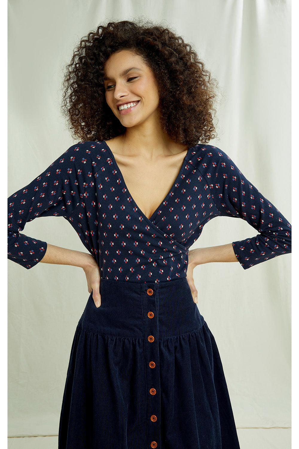 Top manches longues marine à motifs en coton bio - Renee