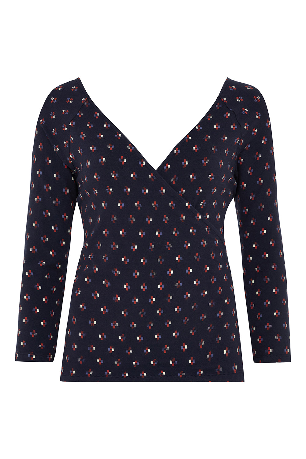 Top manches longues marine à motifs en coton bio - Renee