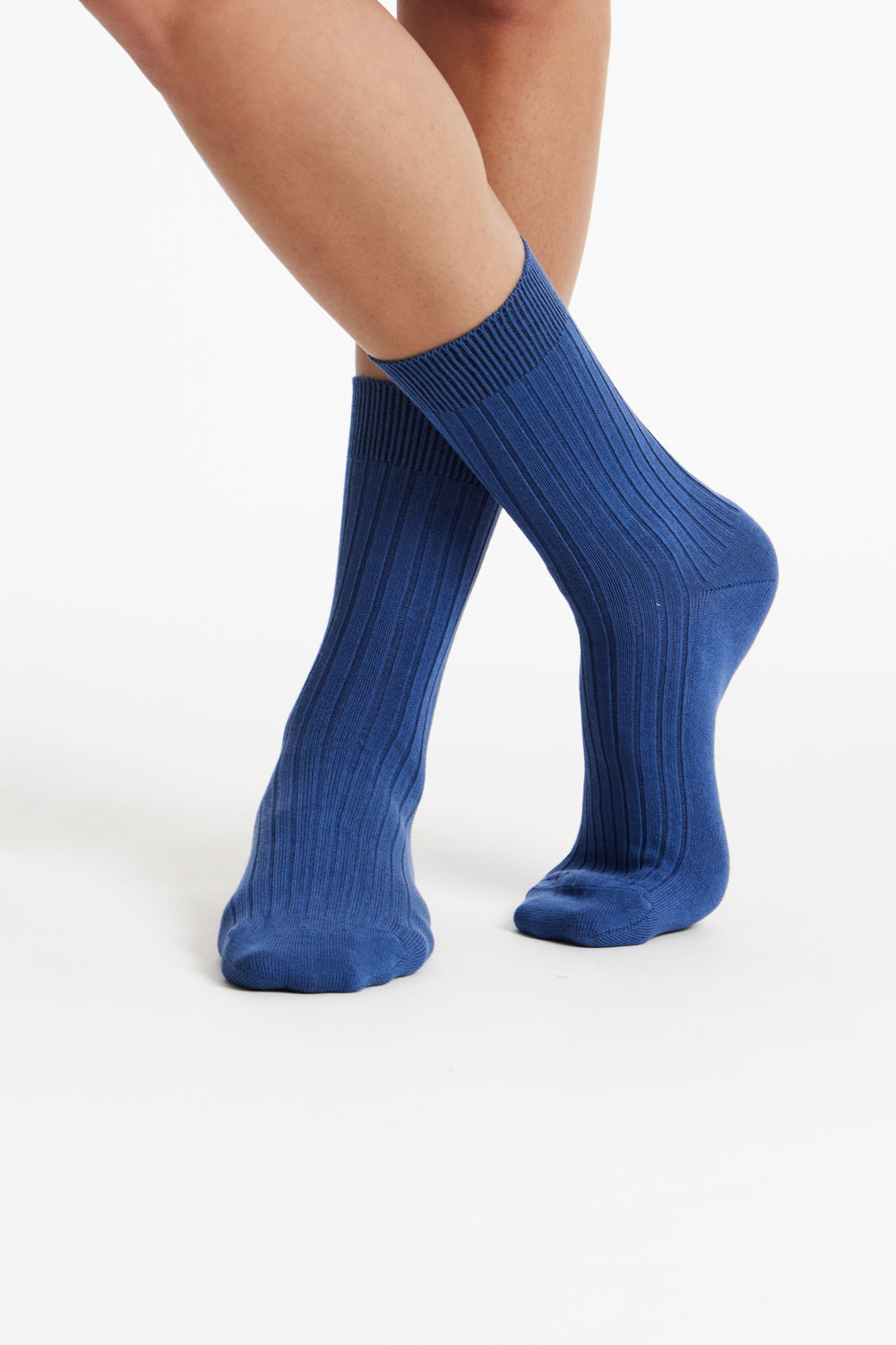 Chaussettes côtelées bleues en coton bio - rib socks blue