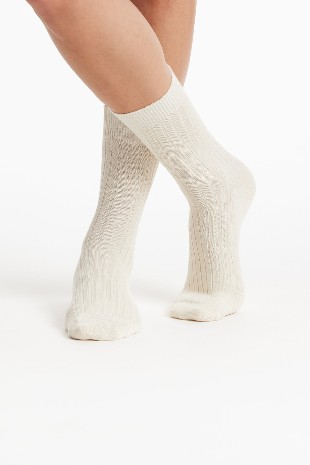 Chaussettes côtelées écrues en coton bio - rib socks cream