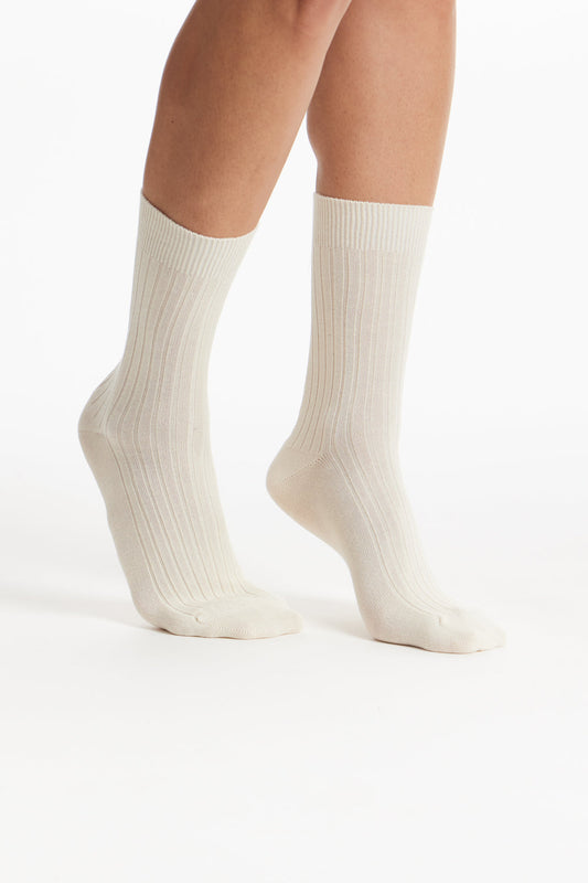 Chaussettes côtelées écrues en coton bio - rib socks cream