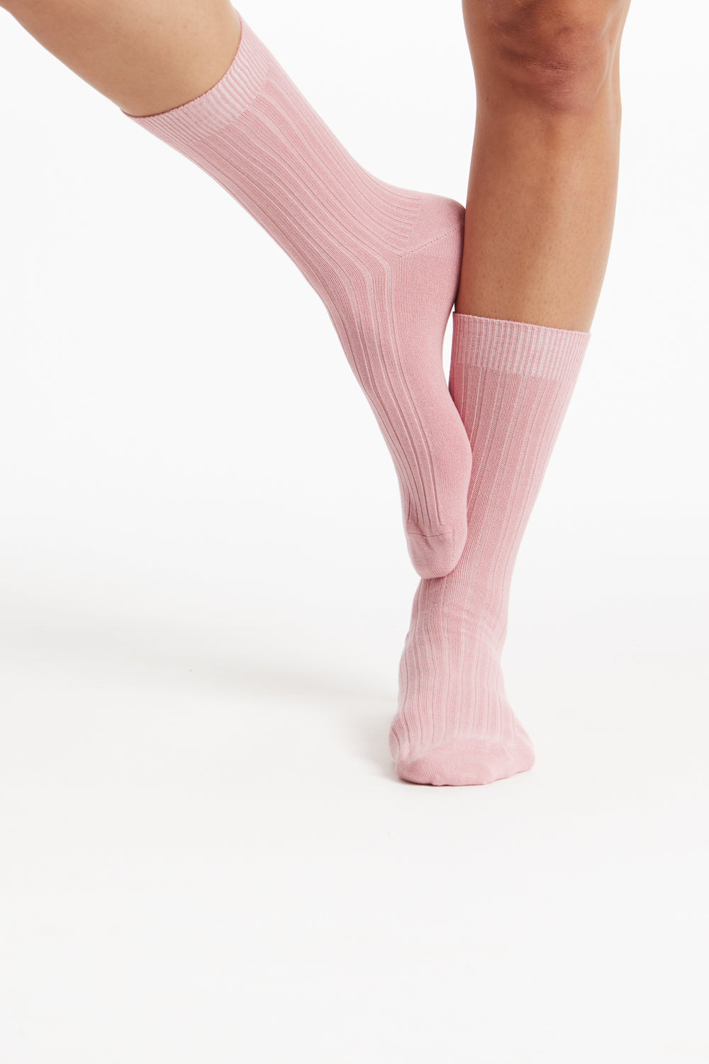 Chaussettes côtelées roses en coton bio - rib socks pink