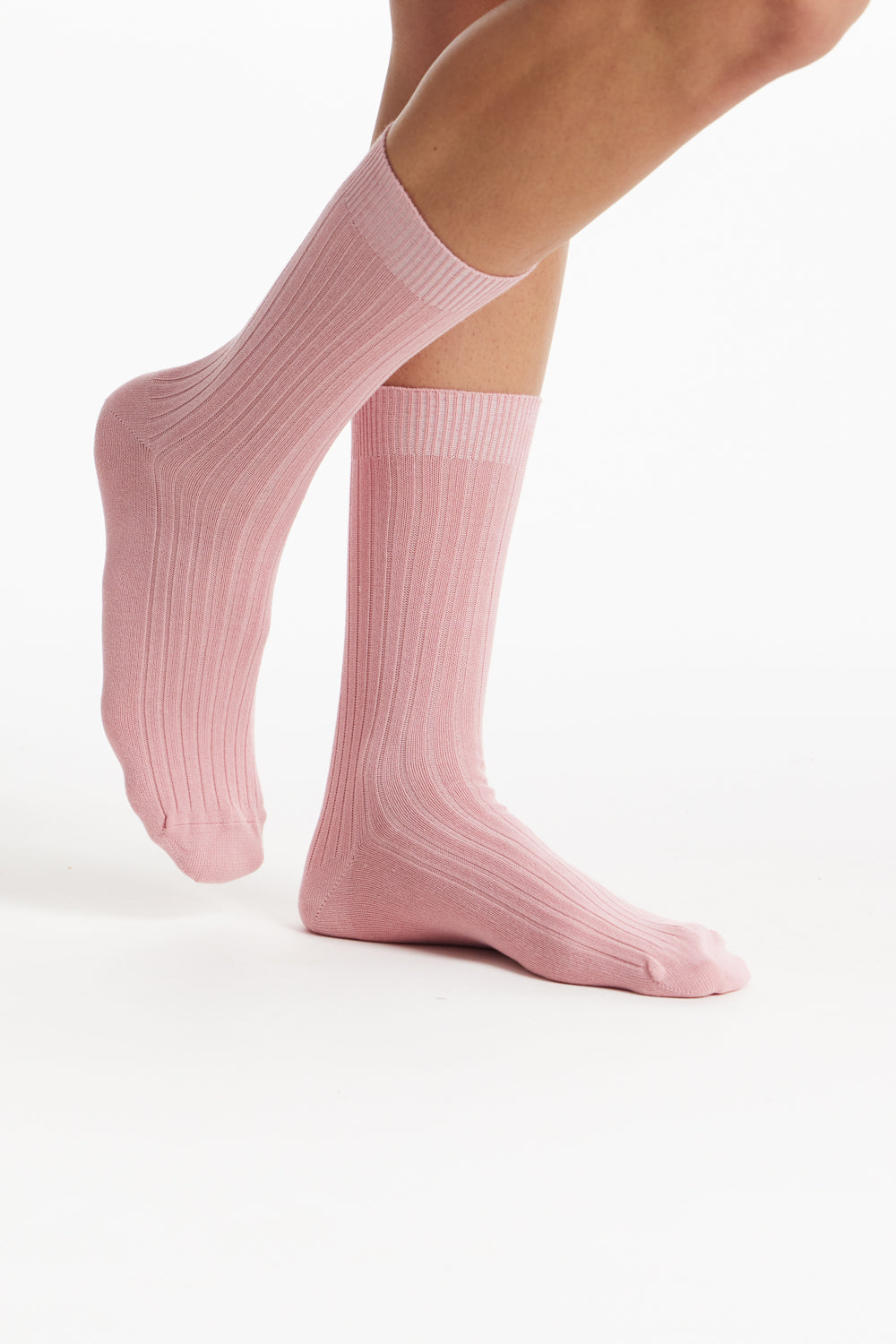 Chaussettes côtelées roses en coton bio - rib socks pink