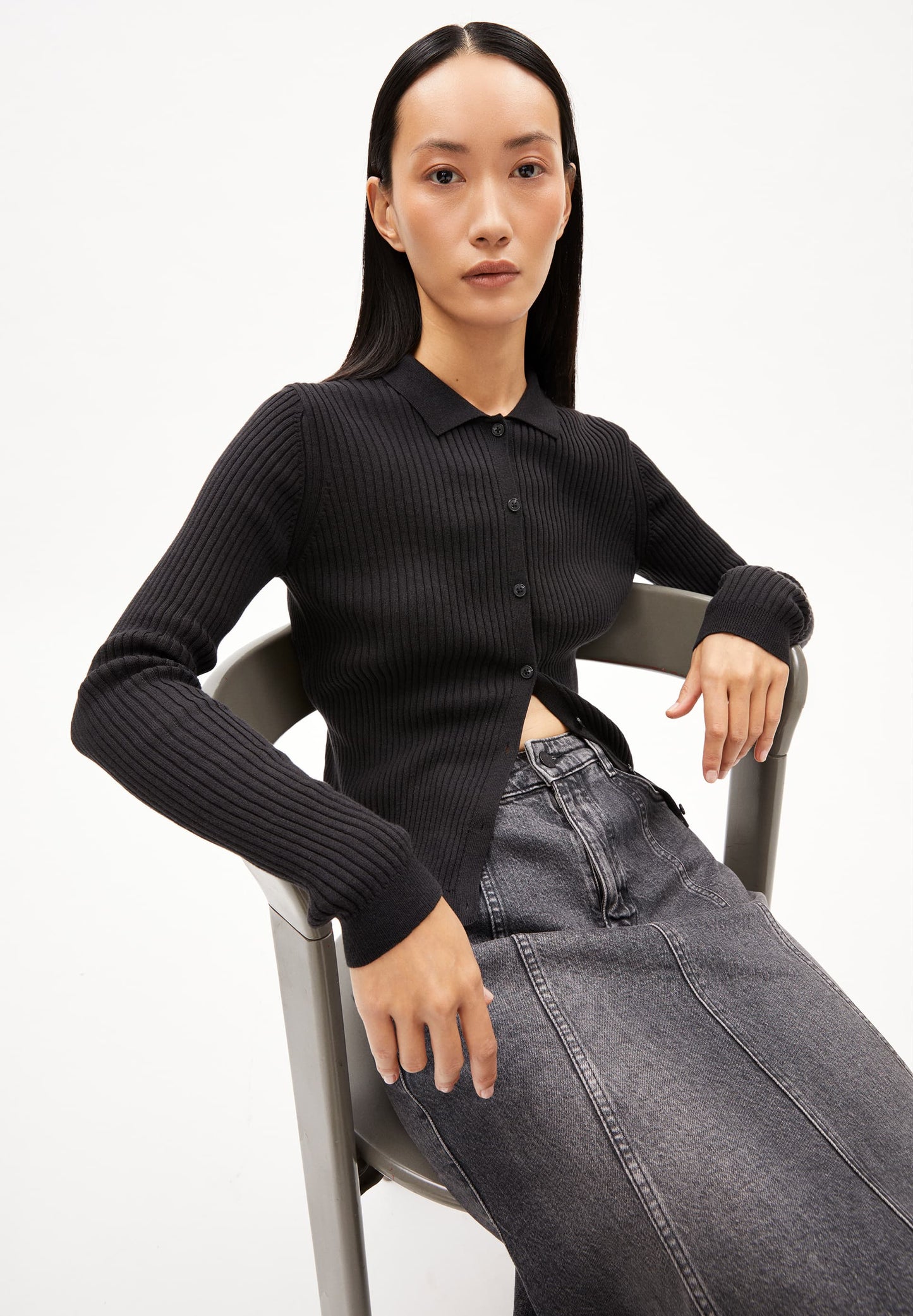 Cardigan en coton bio et tencel | noir "riciaa - black"