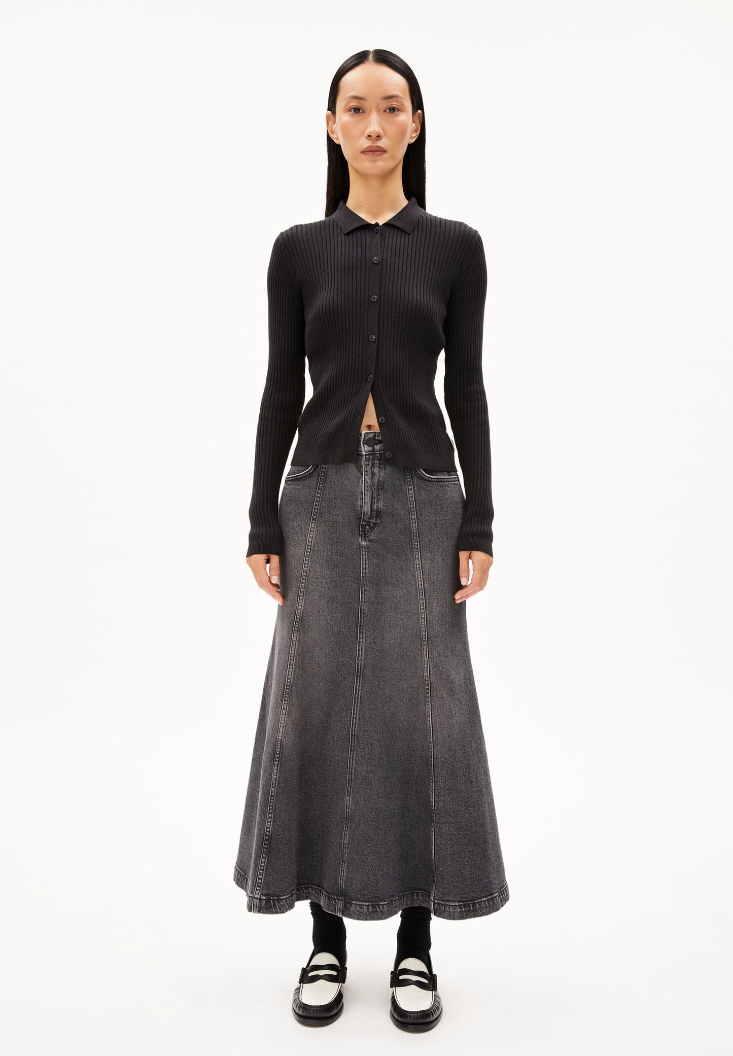 Cardigan en coton bio et tencel | noir "riciaa - black"