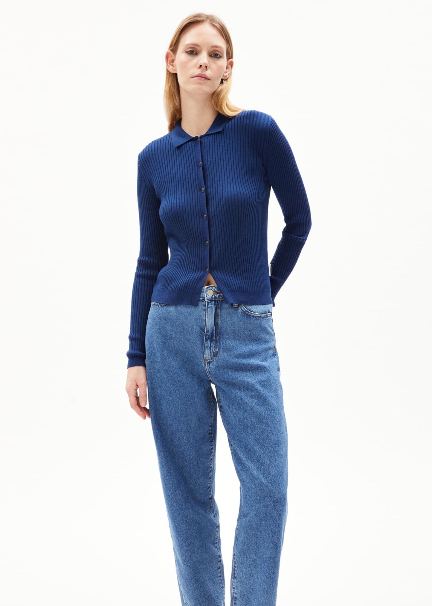 cardigan en coton bio | bleu "riciaa - faded indigo"