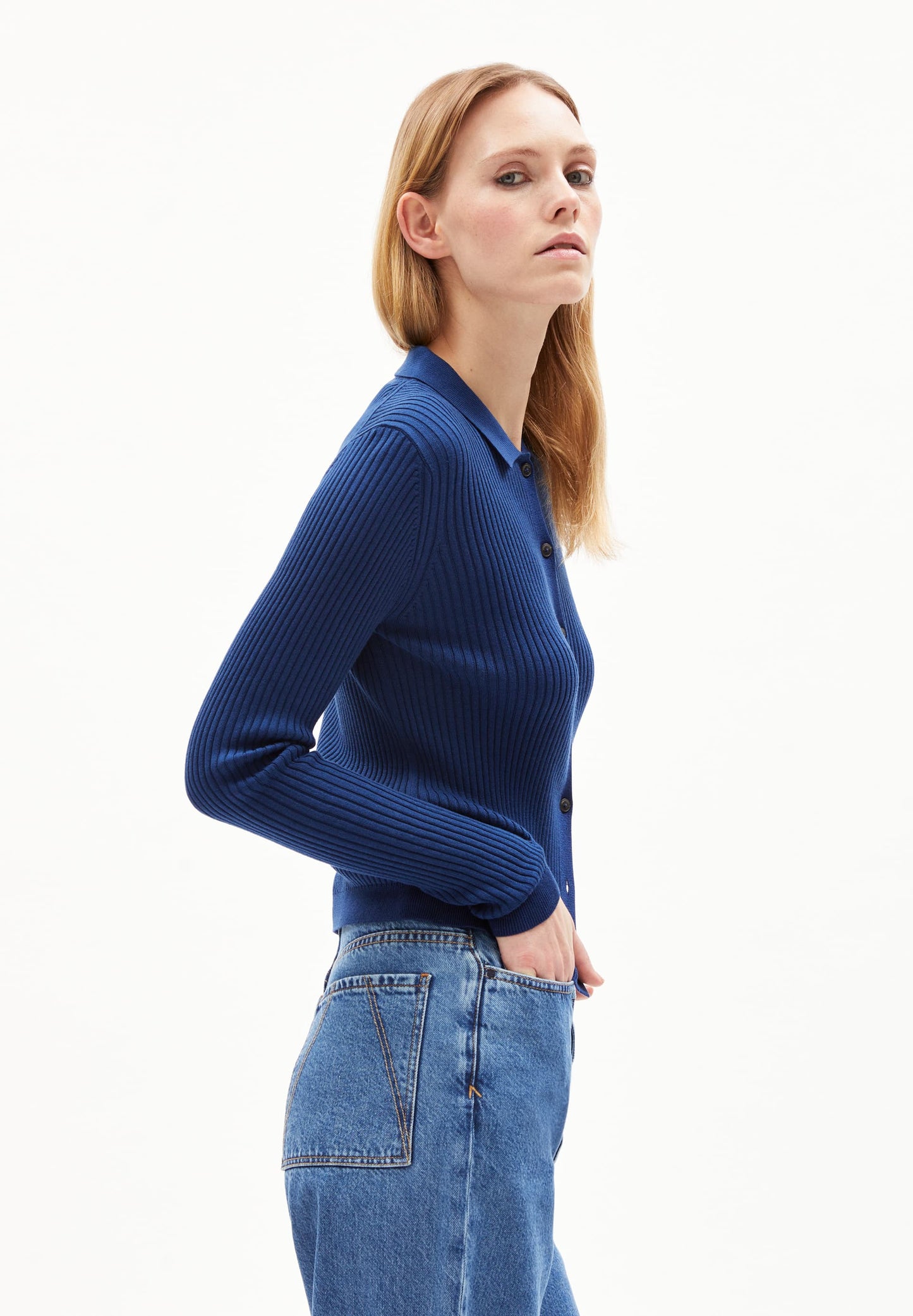 cardigan en coton bio | bleu "riciaa - faded indigo"