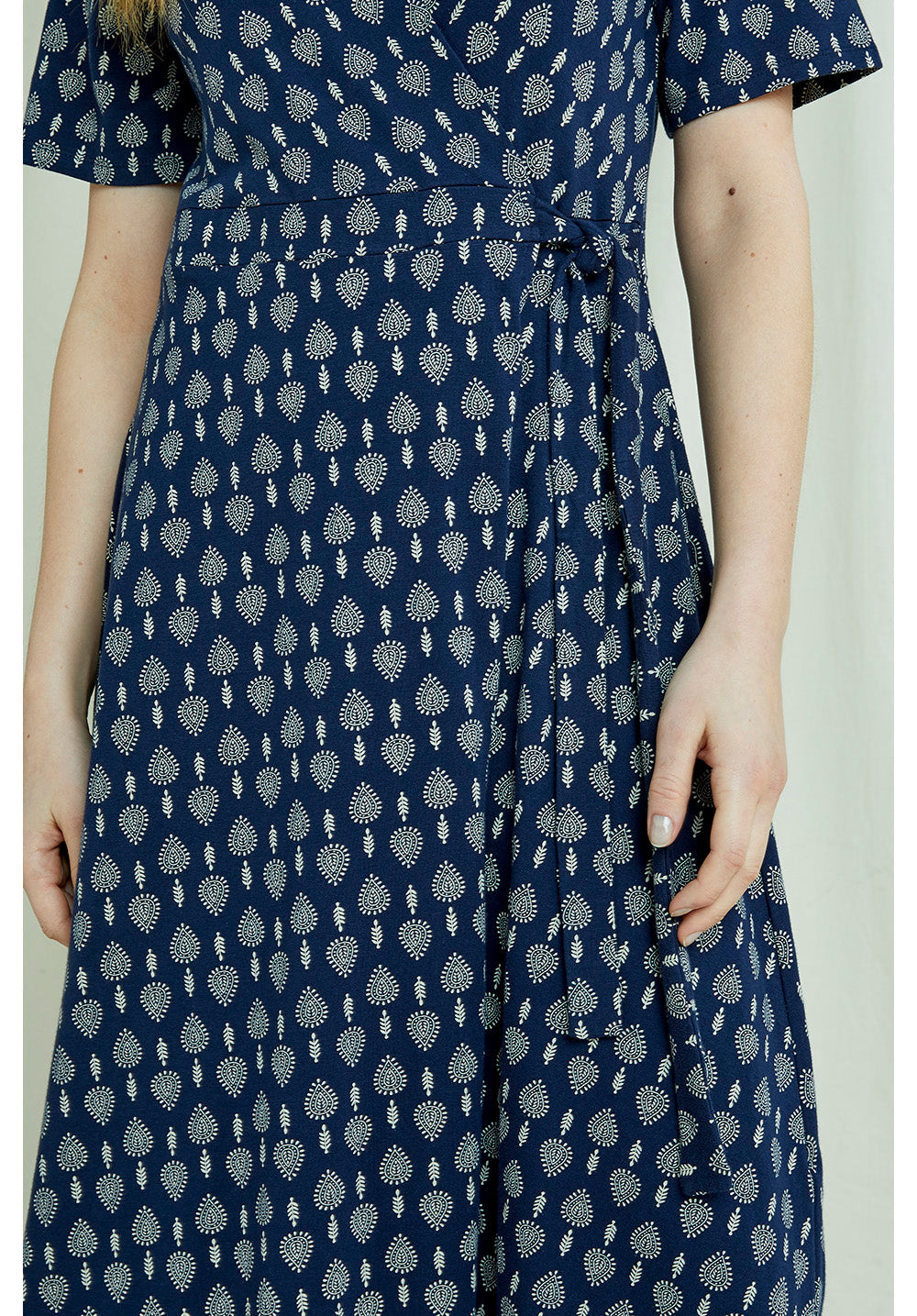 Robe midi marine à imprimés blanc en coton bio - Riya