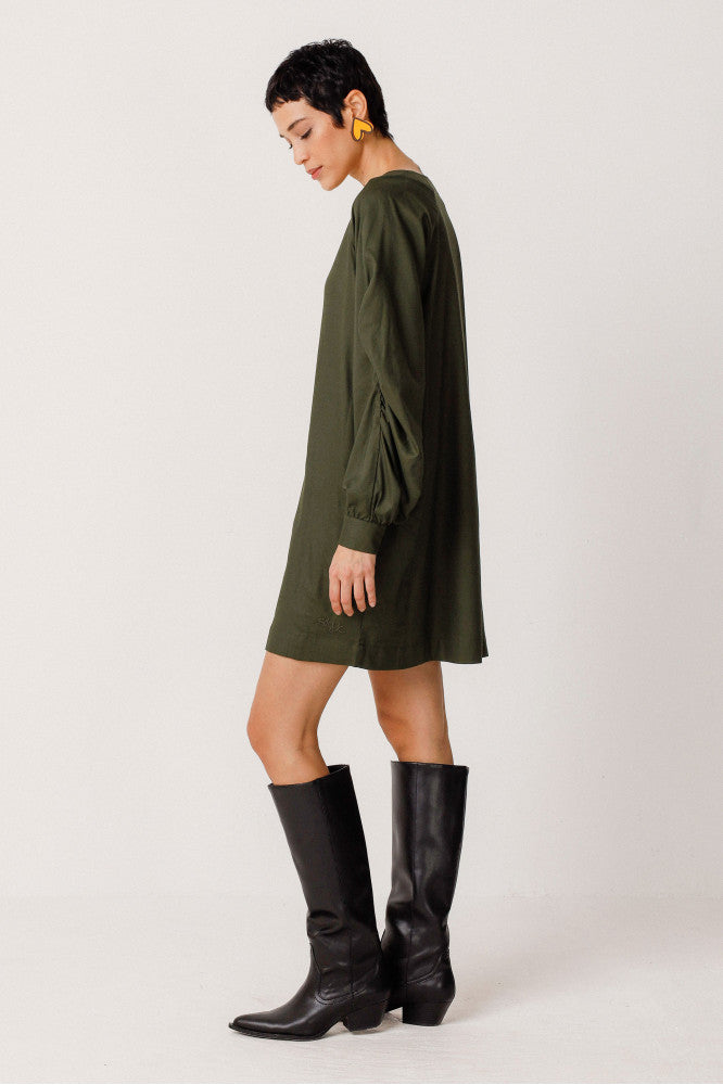 Robe fluide en coton et lenzing | kaki "vestido irai deep green"