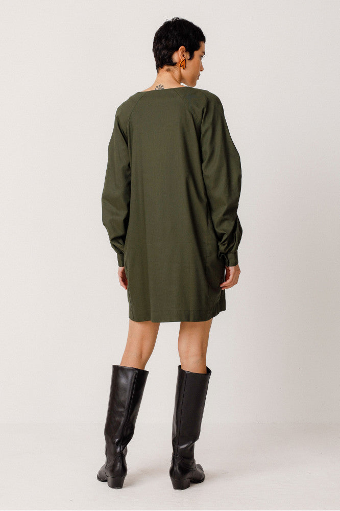 Robe fluide en coton et lenzing | kaki "vestido irai deep green"