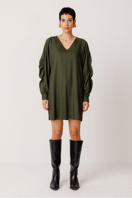 Robe fluide en coton et lenzing | kaki "vestido irai deep green"