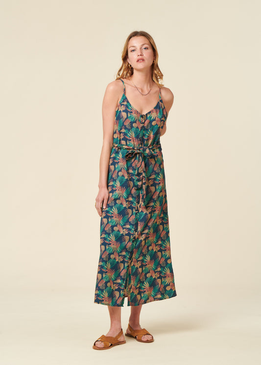 Robe en viscose ecovero | bleu "flower vichy strap dress navy - navy"