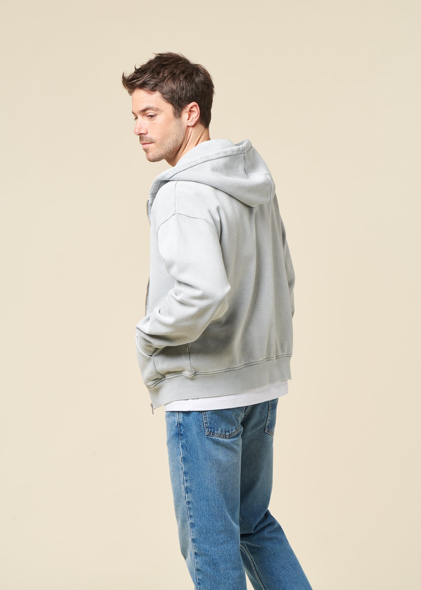Sweat zippé oversize en coton bio | gris "organic oversized zip hood - faded grey"