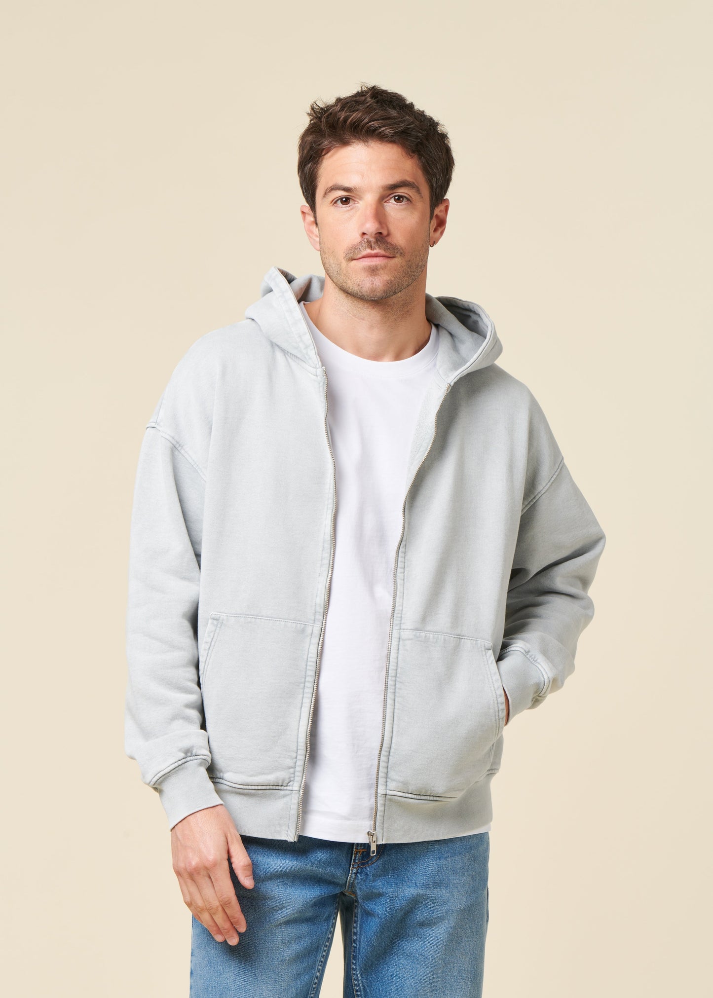 Sweat zippé oversize en coton bio | gris "organic oversized zip hood - faded grey"