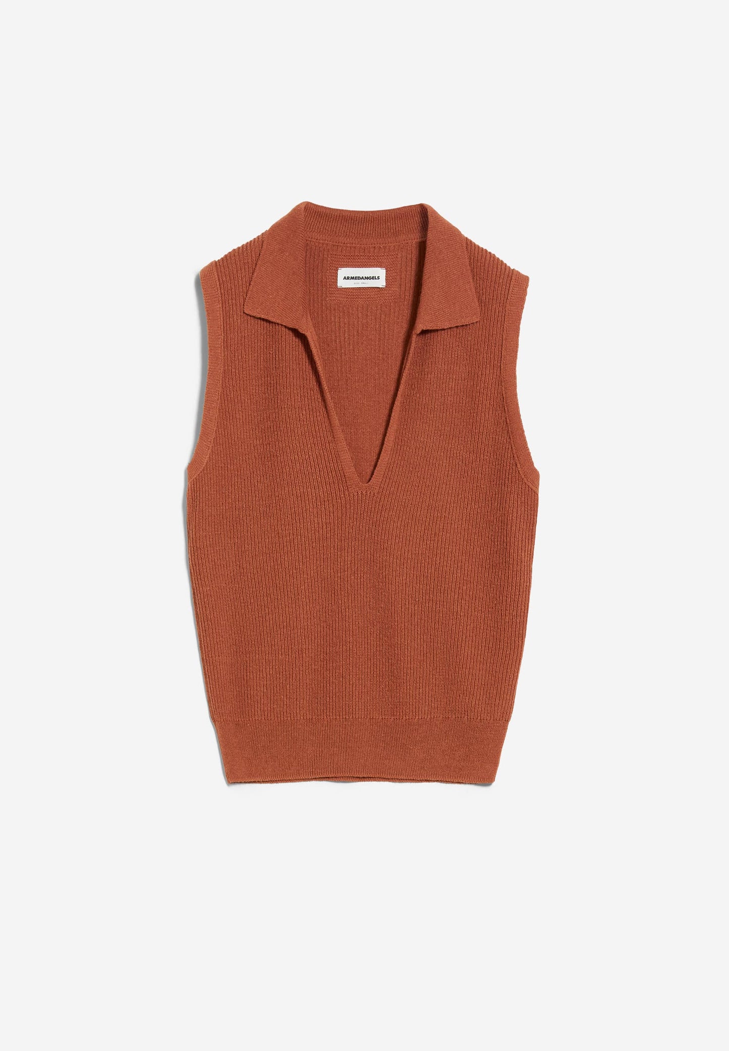 Pull rouge brique sans manche en lin et matières recyclées - robertaa lino brick